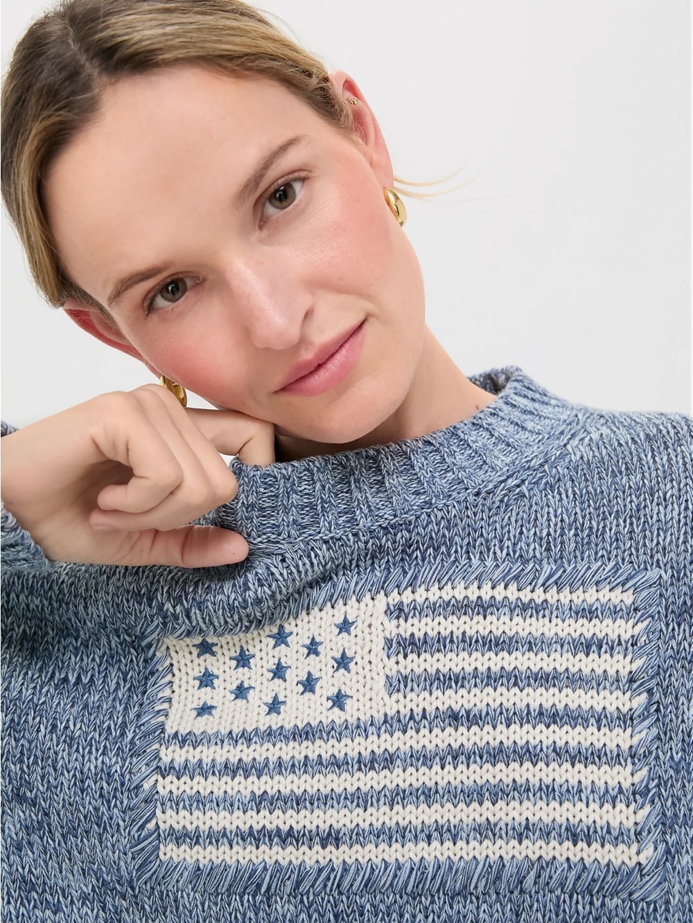 TUCKERNUCK Marled Blue Cotton Americana Flag Sweater - Picture 4 of 15